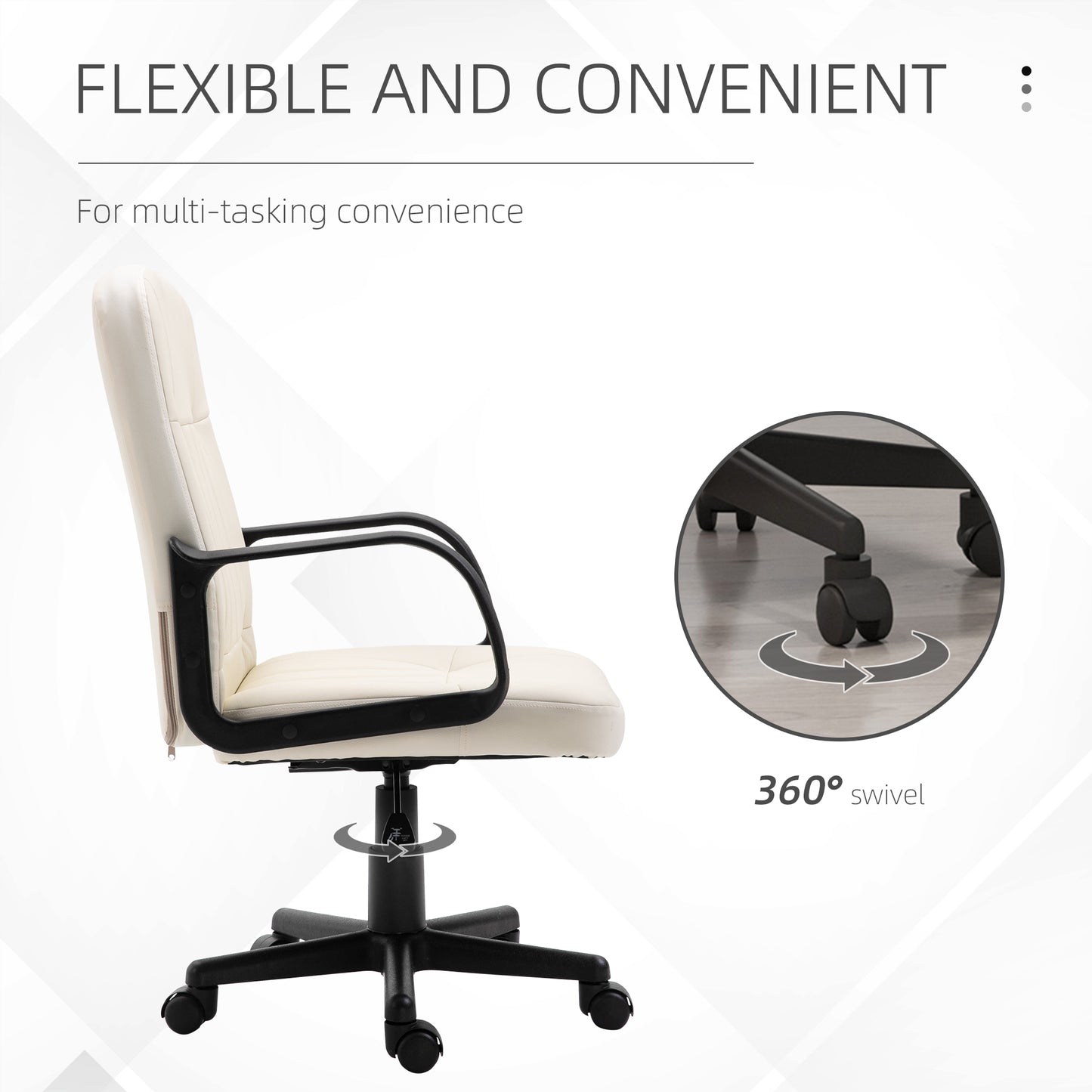 Homcom Office Chair Wheels Chair Computer Chair Home Office Chair Ergonomic Chair Swivel Pu Leather Office Chair-Cream