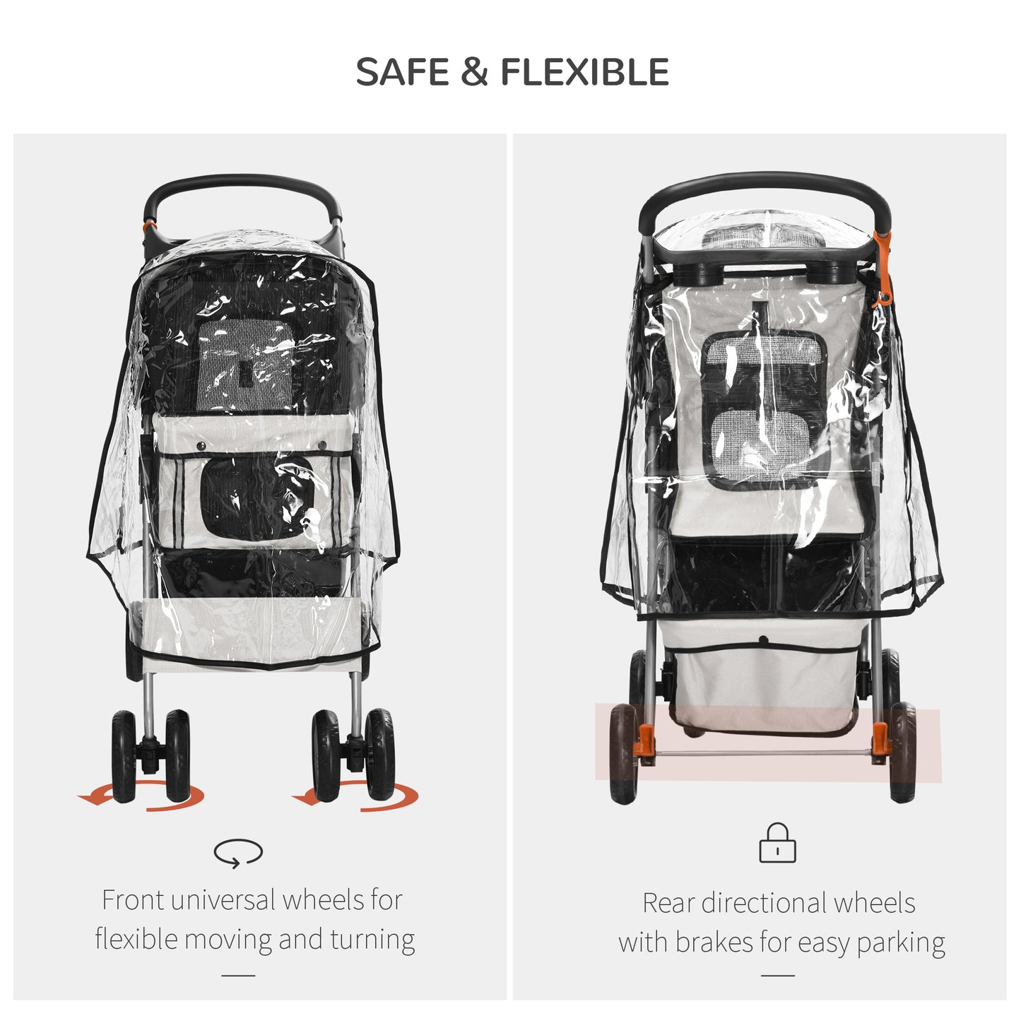 IE Located Pet Stroller for Small Miniature Dogs, Cats, Foldable Travel Carriage with Wheels Zipper Entry, Cup Holder, Grey