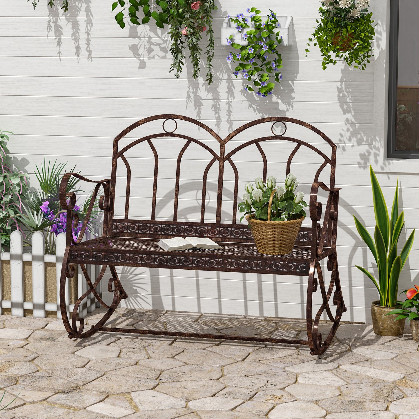 Outdoor Iron Rocking Chair-Bronze Red  