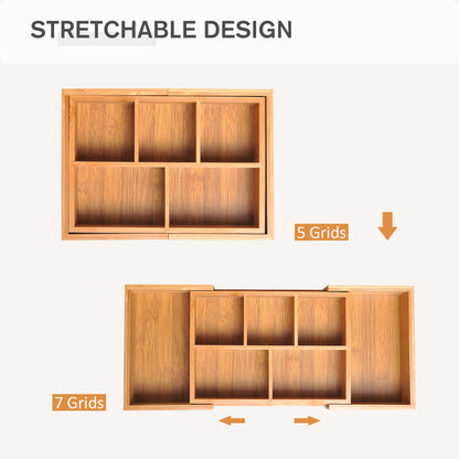 Stationery Organiser, Bamboo Expandable Drawer Inserts Wooden Storage Holder Kitchen