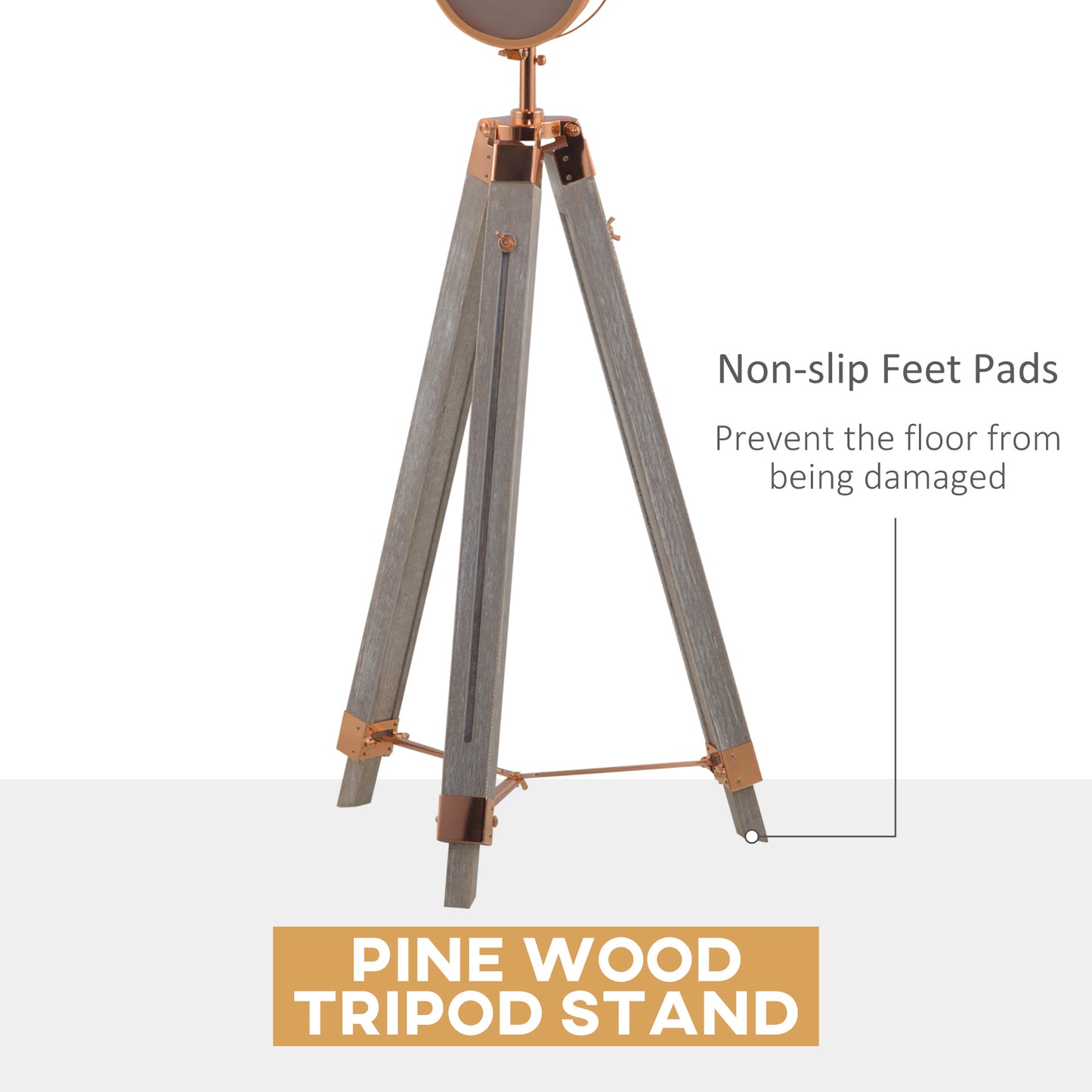 Floor Spotlight, Tripod Floor Lamp, Wooden Retro Searchlight Style Shade, E14 Bulbs, Home Decor Living Room