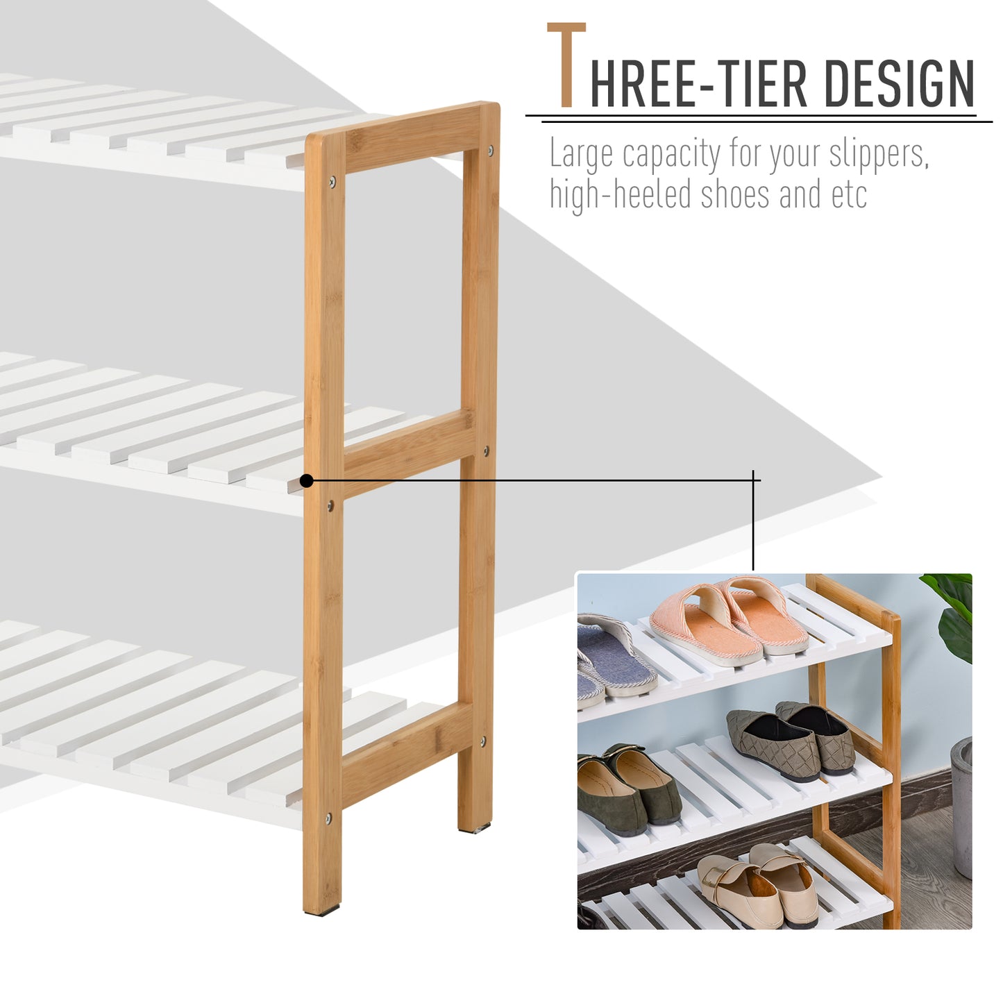 MDF 3-Tier Slatted Shoe Rack Brown/White