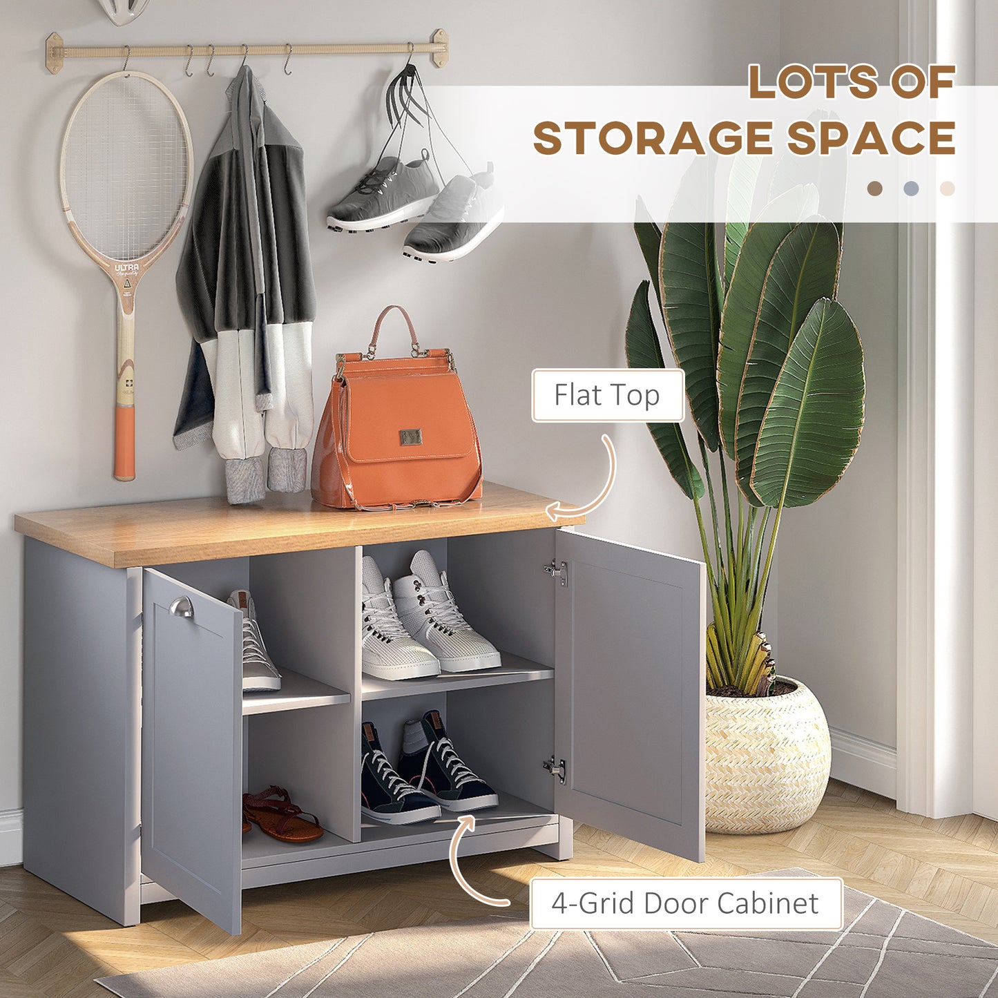 Shoe Cabinet Organisation Chic w/ 4 Storage Units Wood Effect Tabletop Hallway Home Grey