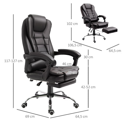 Homcom Recliner Pu Office Chair Office Chair Wheels Chair Computer Chair Home Office Chair Ergonomic Chair W/Footrest-Brown