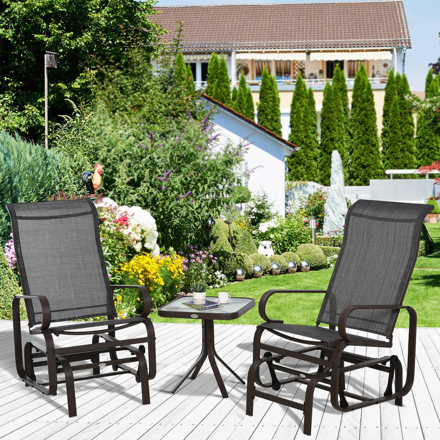 Outsunny Rocking Chair And Table Set 2 Seaters Garden Patio Outdoor Furniture 3 Piece Set Bistro Glider Chairs For Patio Lawns Porch Indoor