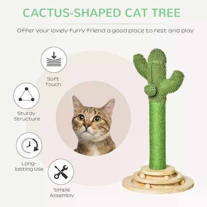 Cat Tree Cactus Sisal Scratching Post Play Tower Kitten Furniture with Hanging Ball Interactive Fun Roller Exerciser