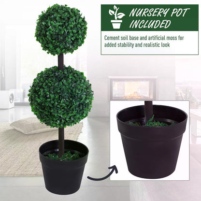 Artificial Front Door Plants, PE Set of 2 , Double Ball Topiary Plant Tree's Green