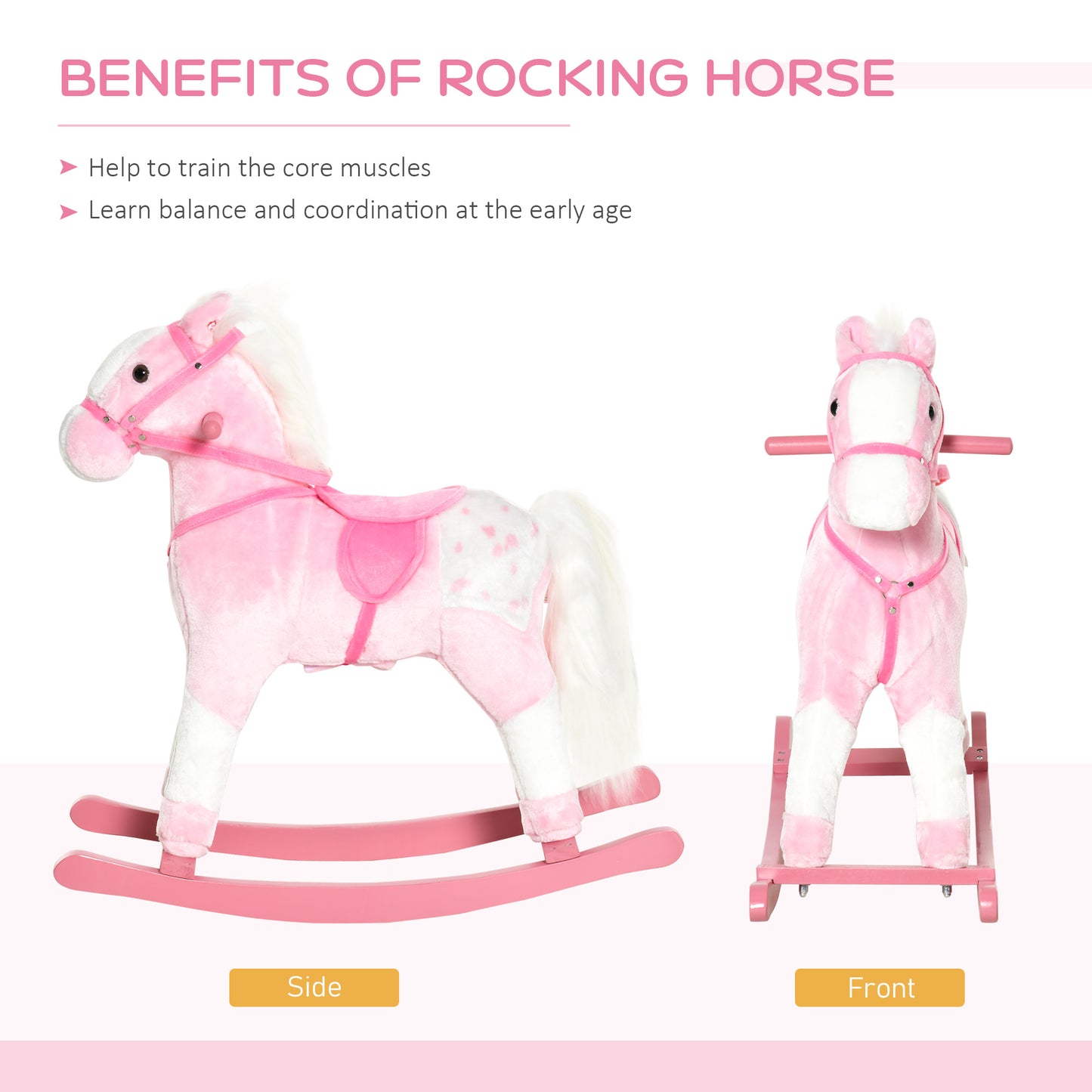 Childrens Rocking Horse with Sound-Pink