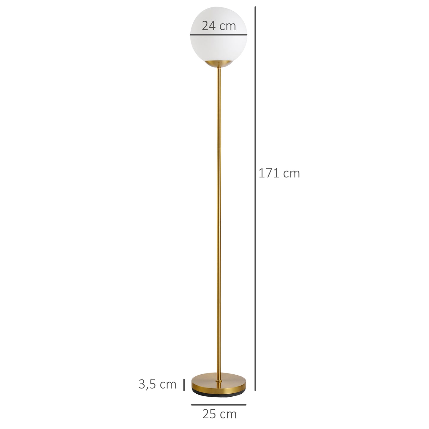 Tall Gold Lamp, for Living Room Tall Standing Lamp Glass Shade Luxe Brass-Tone Finish Metal Frame Thick Round Base Living Room