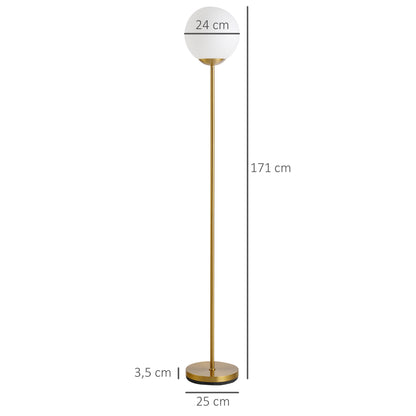 Tall Gold Lamp, for Living Room Tall Standing Lamp Glass Shade Luxe Brass-Tone Finish Metal Frame Thick Round Base Living Room