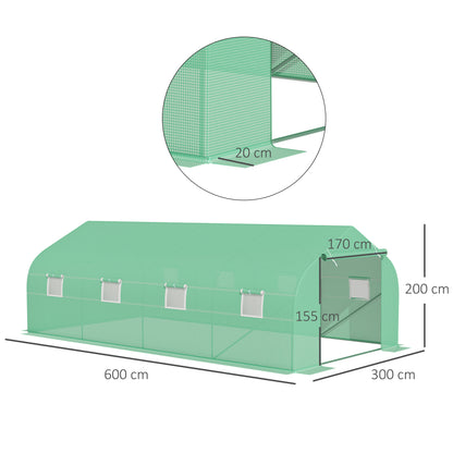 6Lx3Wx2Hm Garden Walk-in Polytunnel Greenhouse W/Door and 8 Windows-Green