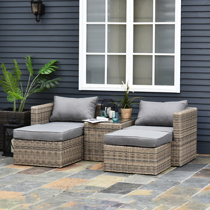 Outsunny 5 Pcs Rattan Garden Furniture Set w/Tall Glass-Top Table Aluminium Frame Plastic Wicker Thick Soft Cushions Comfortable Outdoor Sofa - Grey