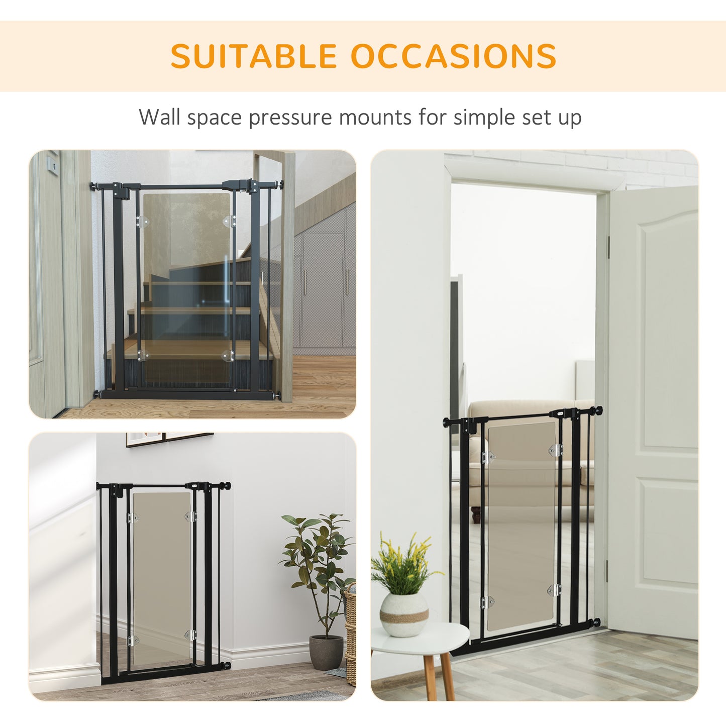 Dog Barrier for House,Pressure Fit Pet Safety Gate, Auto-Close Dog Barrier Stairgate, with Double Locking, Black