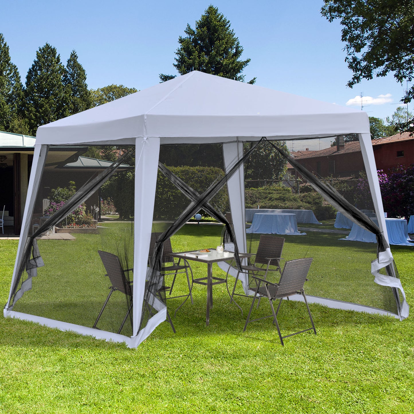 Outsunny 3x3m Outdoor Gazebo Tent W/Mesh Screen Walls-Grey