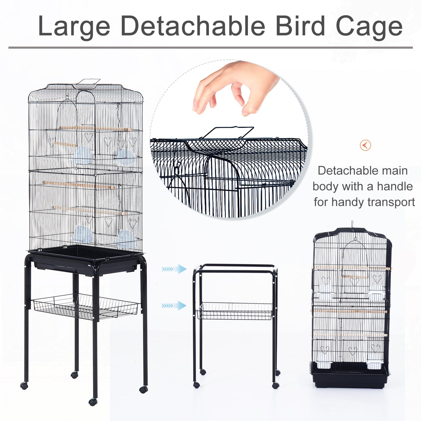 Large Pet Bird Cage Parrot Cockatiel House, 47.5Lx37Wx153Hcm-Black