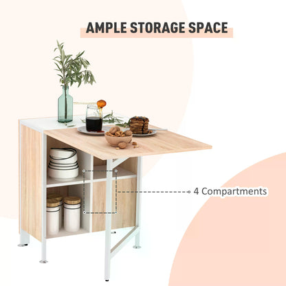 Drop Leaf Table with Storage Shelves-Oak/White Colour