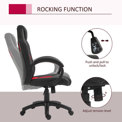 Black Leather Office Chair, Faux Leather Swivel for Home Office with Wheels Armrests Black