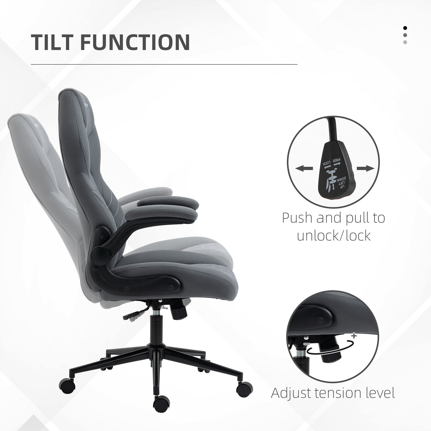 High-Back Home Office Chair, Computer Desk Chair, Height Adjustable w/Flip Up Armrests, Swivel Seat, Tilt Function, Dark Grey