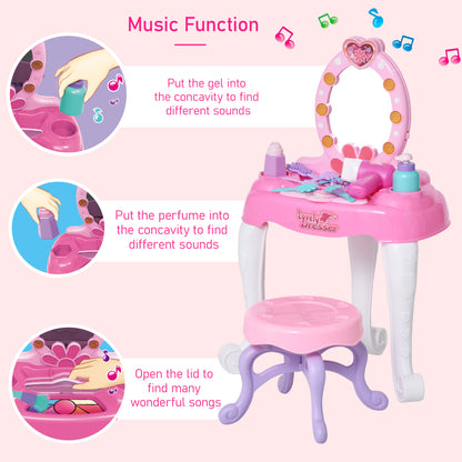 Childrens Makeup Table with Lights, Pink/White