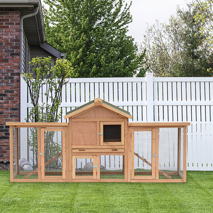 Hen Coop, with Comfortable Nesting Box & Fun Outdoor Run 204 x 85 x 93cm