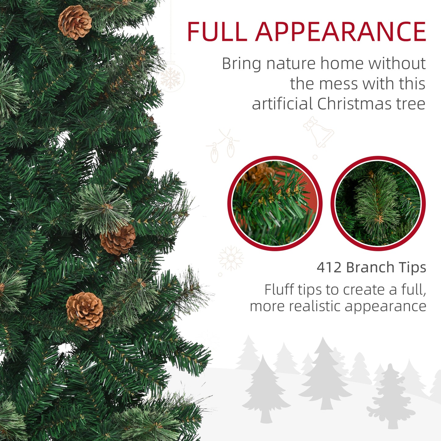 5.5ft Narrow Christmas Tree, Tall Pencil Slim with Realistic Branches, 412 Tip Count and 21 Pine Cones, Pine Needles Tree