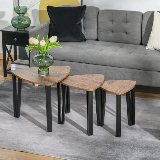 HOMCOM 3 PCs Stackable Coffee Table Set Accent Furniture MDF Steel Frame Walnut