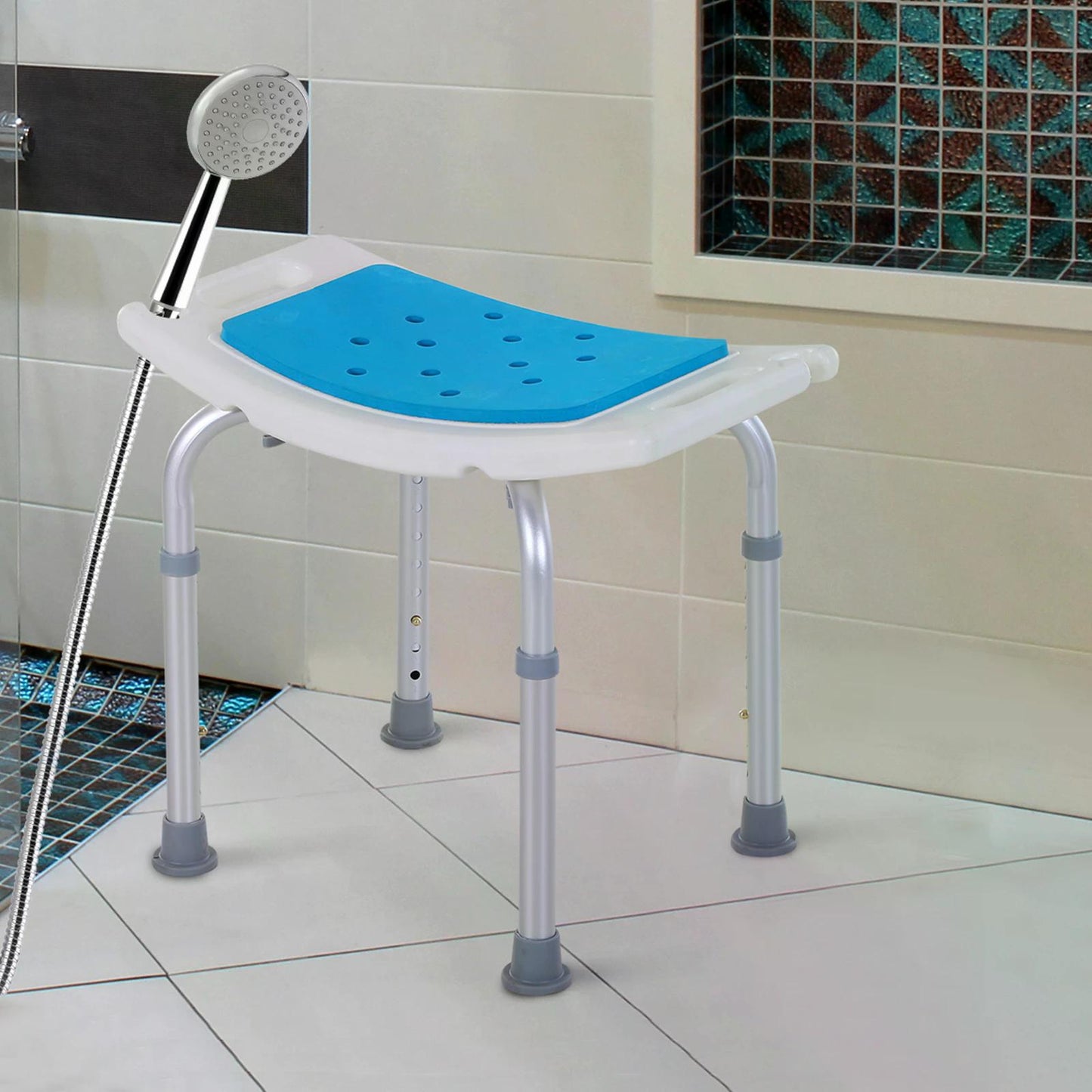 Aluminium Alloy 6-Level Non-Slip Bathroom Stool w/ Drainage Blue