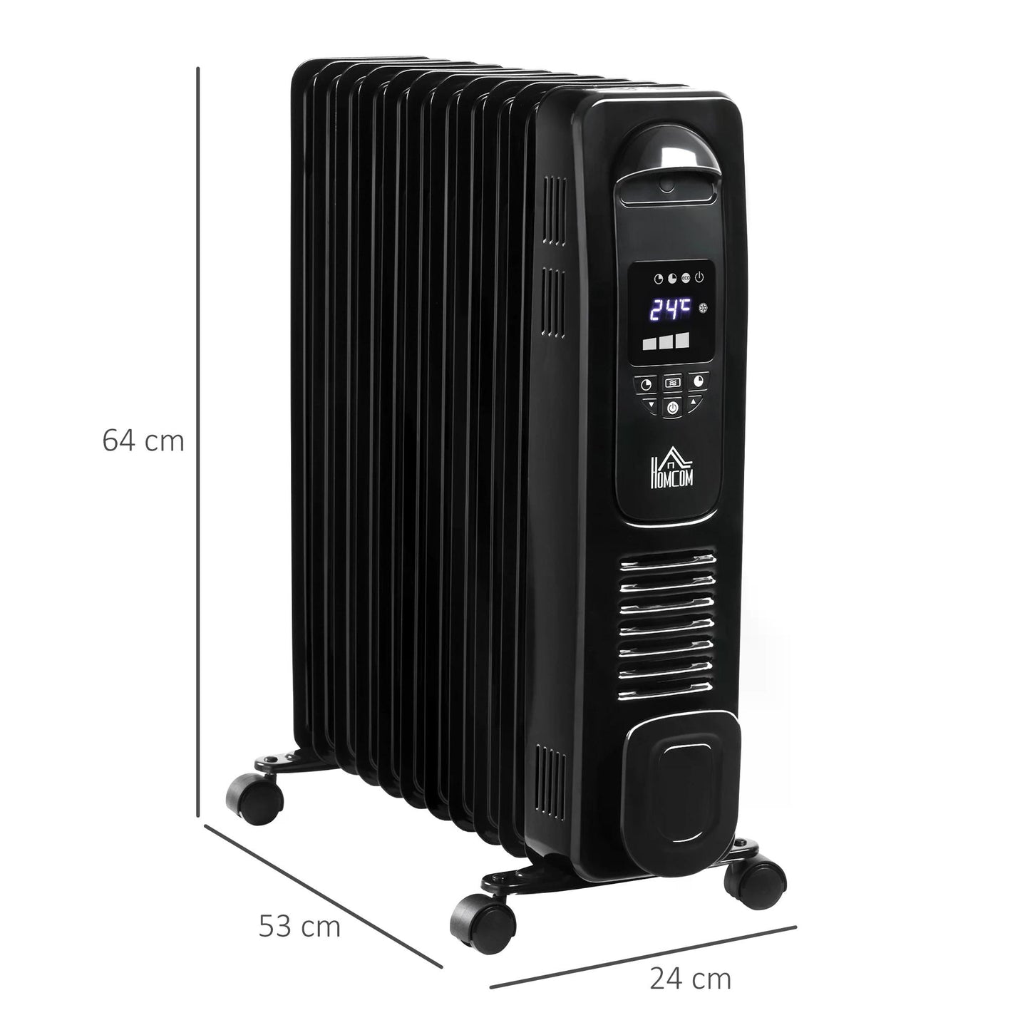 2720W Digital Oil Filled Radiator, 11 Fin, Portable Electric Heater with LED Display, Built-in Timer, 3 Heat Settings Black