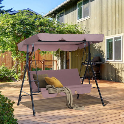 Outsunny 3 Seater Canopy Swing Chair Heavy Duty Outdoor Garden Bench with Sun Cover Metal Frame - Brown 