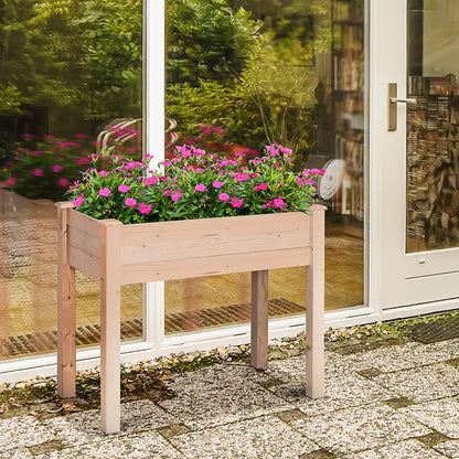 Outsunny Fir Wood Raised Rectangular Plant Stand Oak Tone