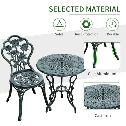 3 Pcs Cast Aluminum Bistro Set-Green