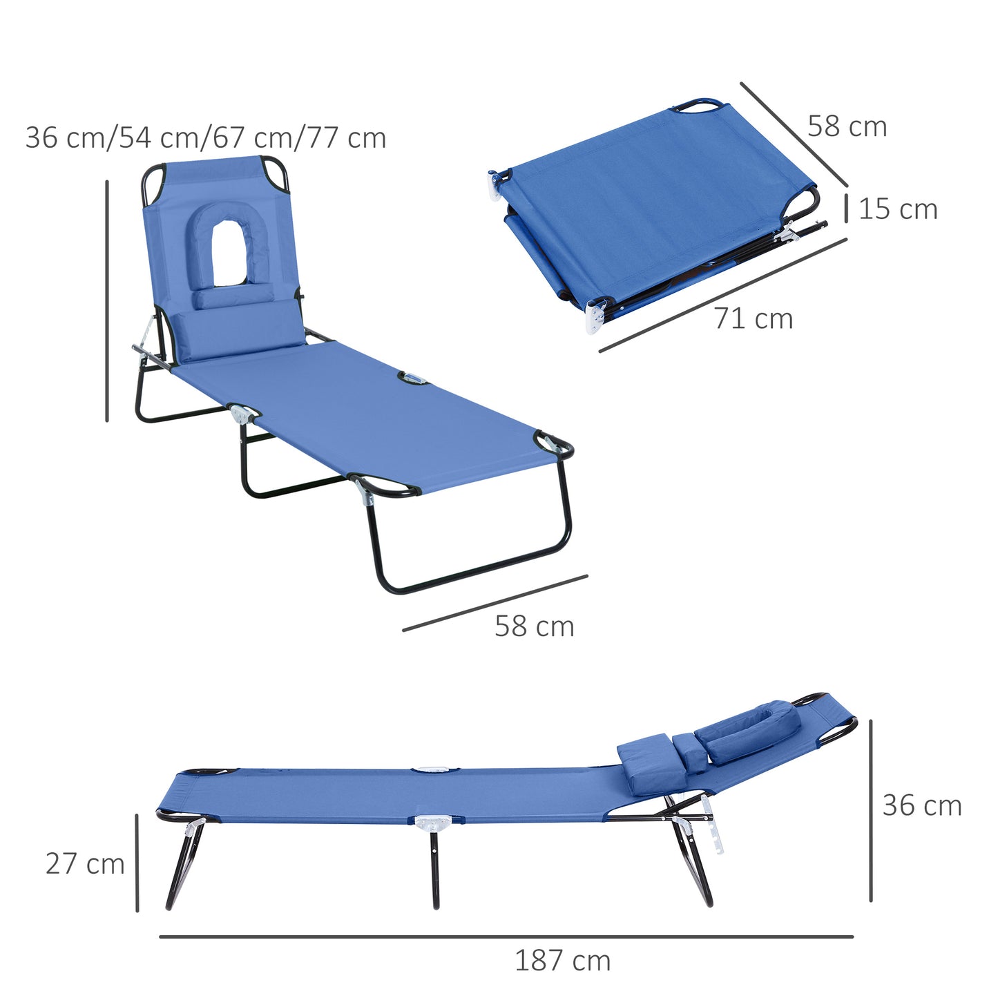 Adjustable Sun Lounger W/Pillow-Blue Oxford Cloth