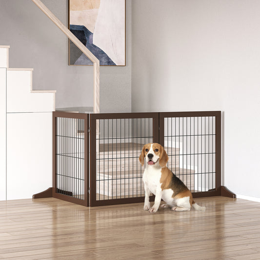 PawHut Dog Safety Gate, 3 Panel, Pine Frame Indoor Foldable Dog Barrier w/Supporting Foot Dividing Line 