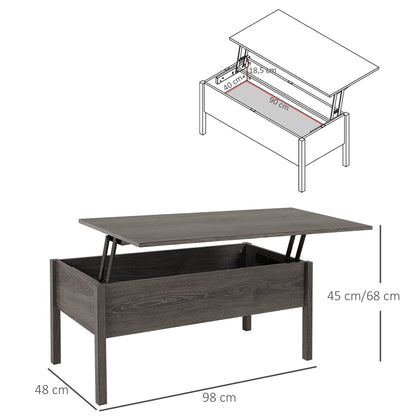 98cm Modern Lift Top Coffee Table Convertible Tea Desk with Hidden Storage Compartment Floating Retractable Lift Top Table Grey