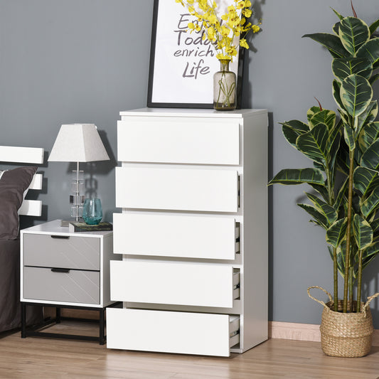 HOMCOM Hallway Chest of Drawers, 5 Drawer, for Bedroom Living Room Furniture, White  