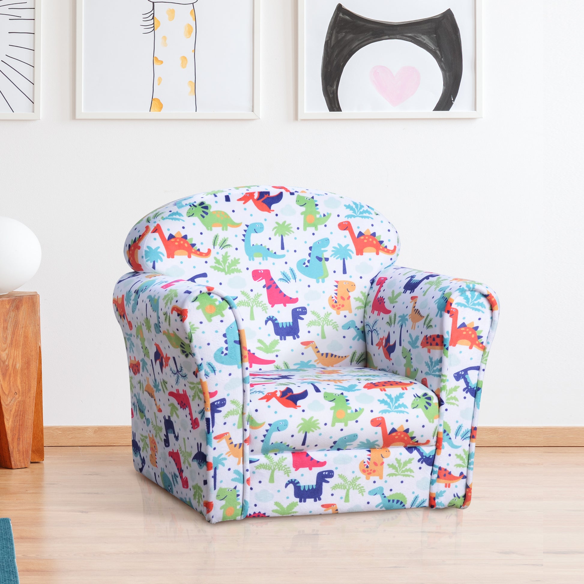 HOMCOM Toddler Couch, Flannel Cartoon Dinosaur Pattern Children Armchair Sofa For Toddlers 