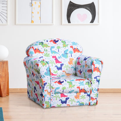 HOMCOM Toddler Couch, Flannel Cartoon Dinosaur Pattern Children Armchair Sofa For Toddlers 