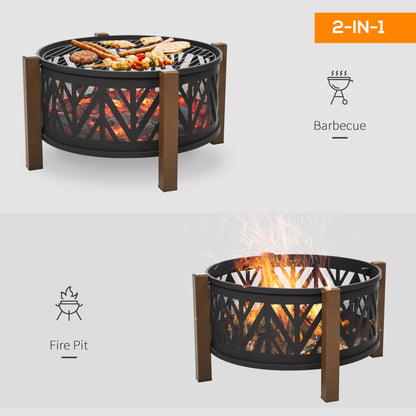 2-in-1 Outdoor Fire Pit Bowl with BBQ Grill Grate 30" Steel Heater with Spark Screen Cover, Fire Poker