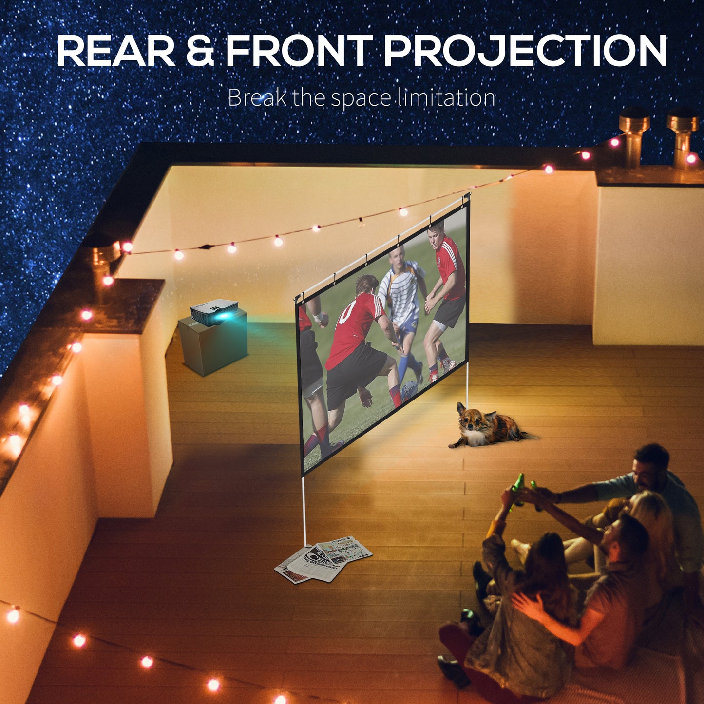 Projector Screen and Stand, 80 Inch Portable Front & Rear Projection Screen, 4K HD 16:9 Screen for Outdoor and Indoor