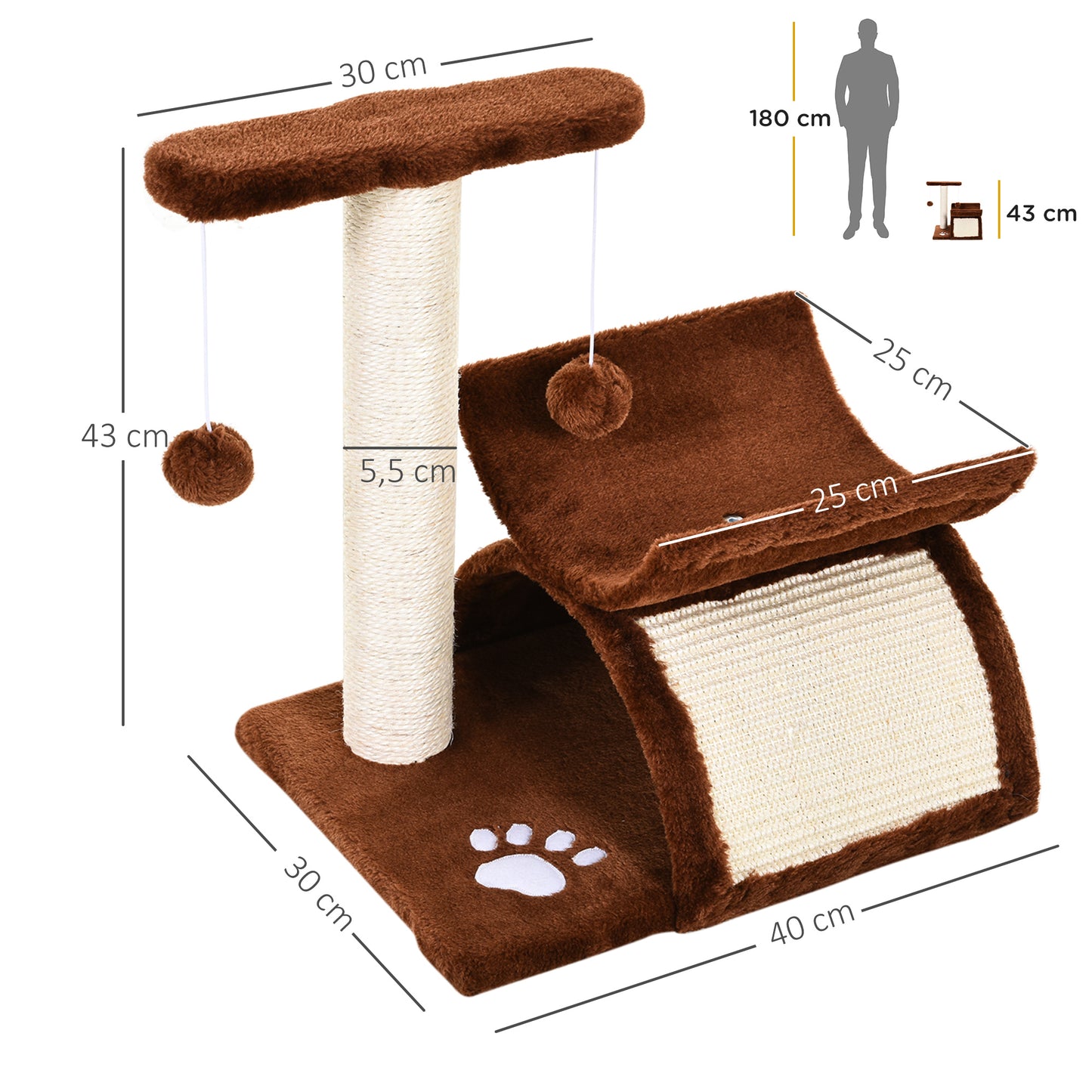 43cm Cat Tree Cat Tower Scratching Post Climbing Tree for Kitten Activity Center Brown