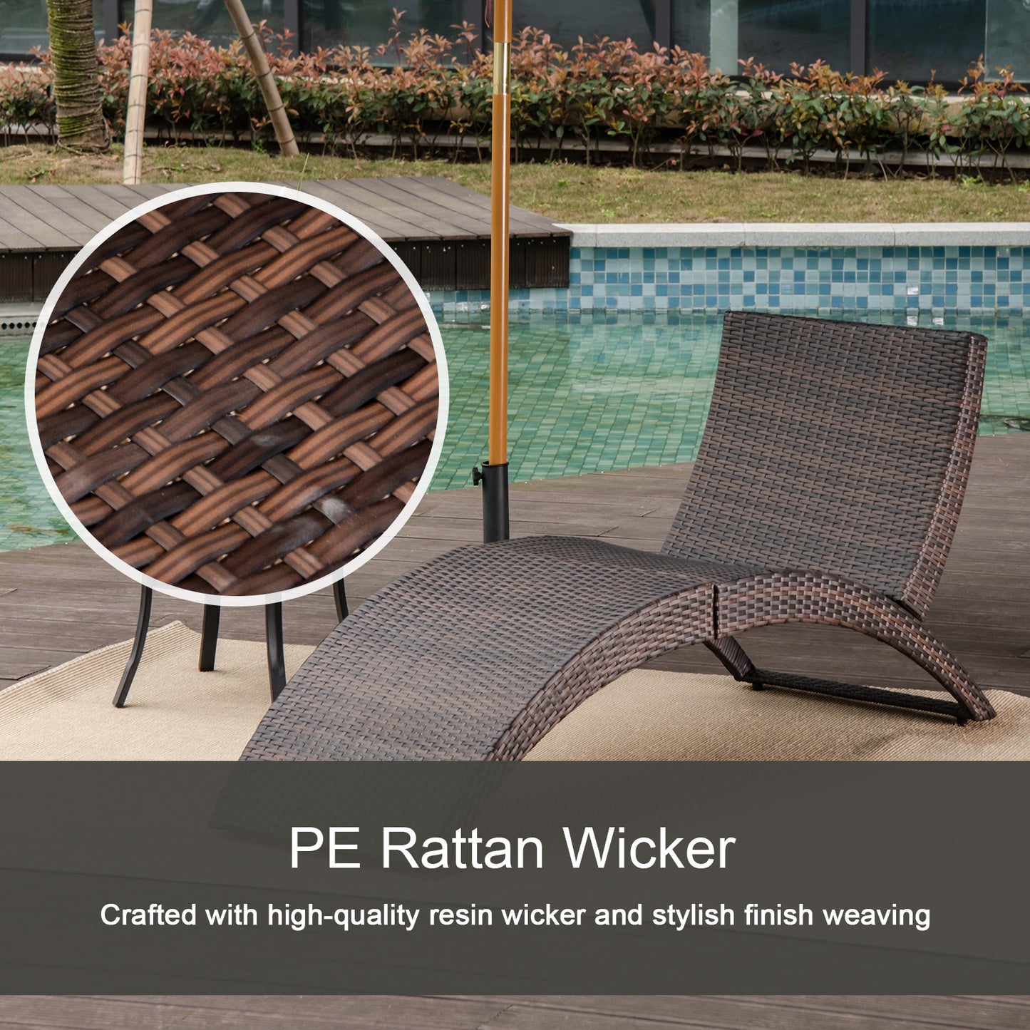 Rattan Wicker Folding Sun Lounger-Brown