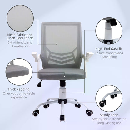 Mesh Office Chair Swivel Task Computer Desk Chair for Home with Lumbar Back Support, Adjustable Height, Flip-Up Arm, Grey