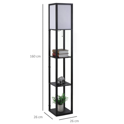 Shelf Floor Lamp, 4-tier Open Shelves, 26L x 26W x 160Hcm-Black/White