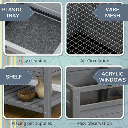 Tortoise Habitat with Shelf Storage, Outdoor Tortoise Enclosure with Weather Protection, Tortoise Gift Accessory Grey