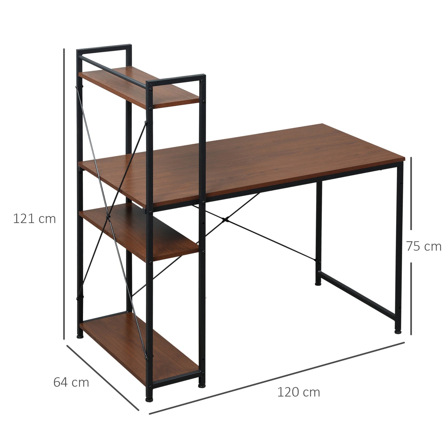 Computer Workstation, Metal Frame-Walnut/ Black