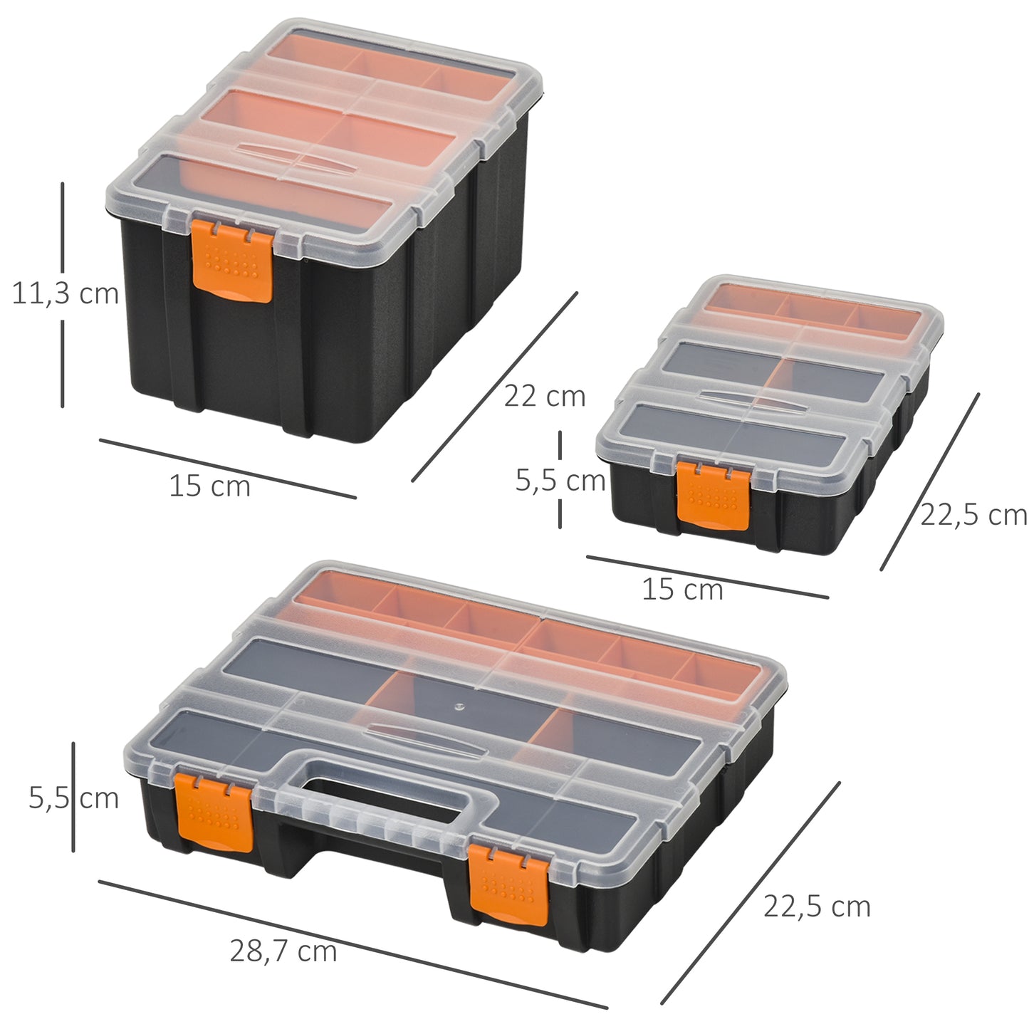 PP 4-Pack Size Variety Tool & Hardware Storage Boxes Black/Orange