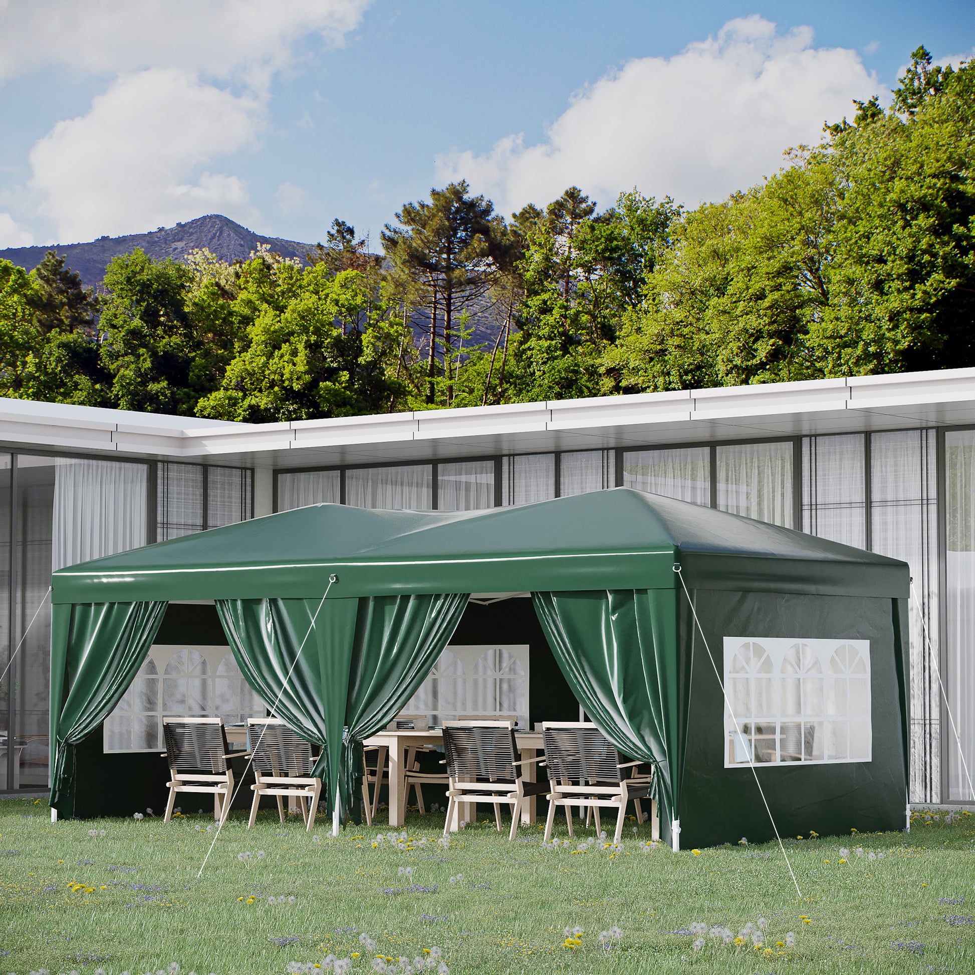 Outsunny Pop Up Gazebo Marquee, size(6m x 3m)-Green