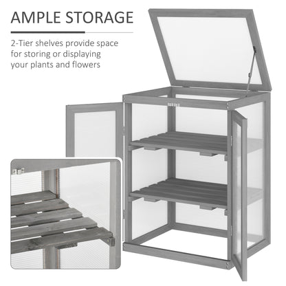 3-tier Wood Greenhouse Garden Polycarbonate Cold Frame Grow House w/ Storage Shelf for Plants, Flowers, Dark Grey
