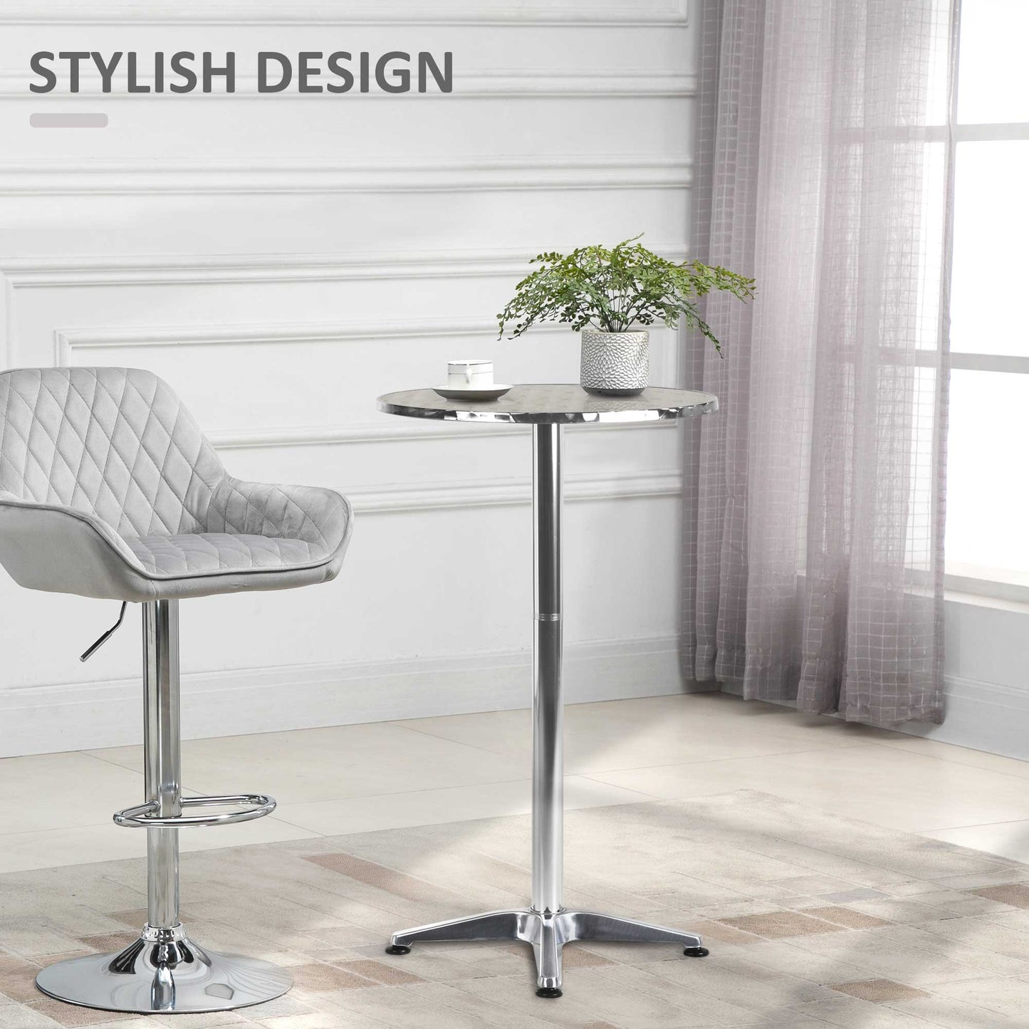 Adjustable Aluminium Bar Table-Silver