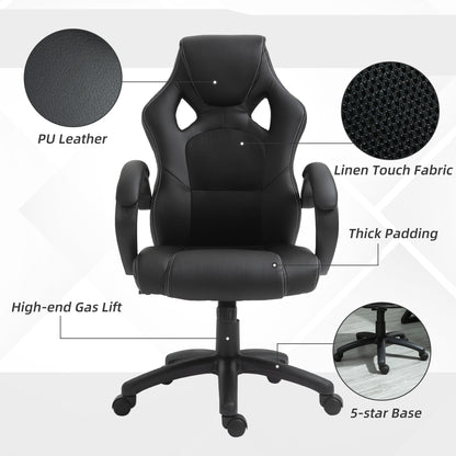 Homcom Office Chair Wheels Chair Computer Chair Home Office Chair Ergonomic Chair Racing Pu Leather Office Chair-Black